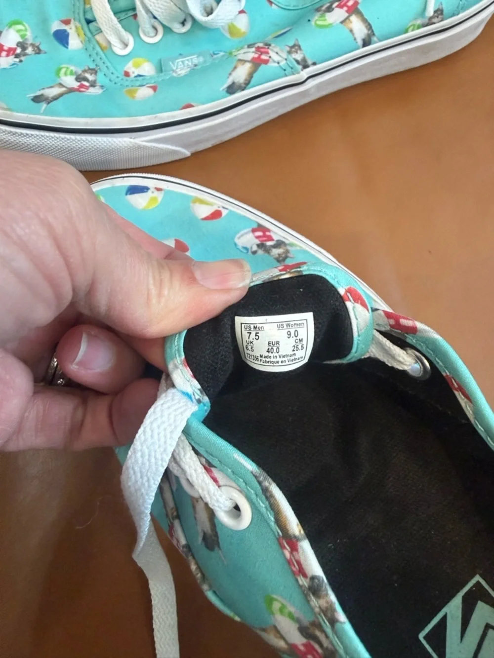 Vans Aqua Canvas Sneakers with Beach Ball & Cat Print - Picture 8 of 10